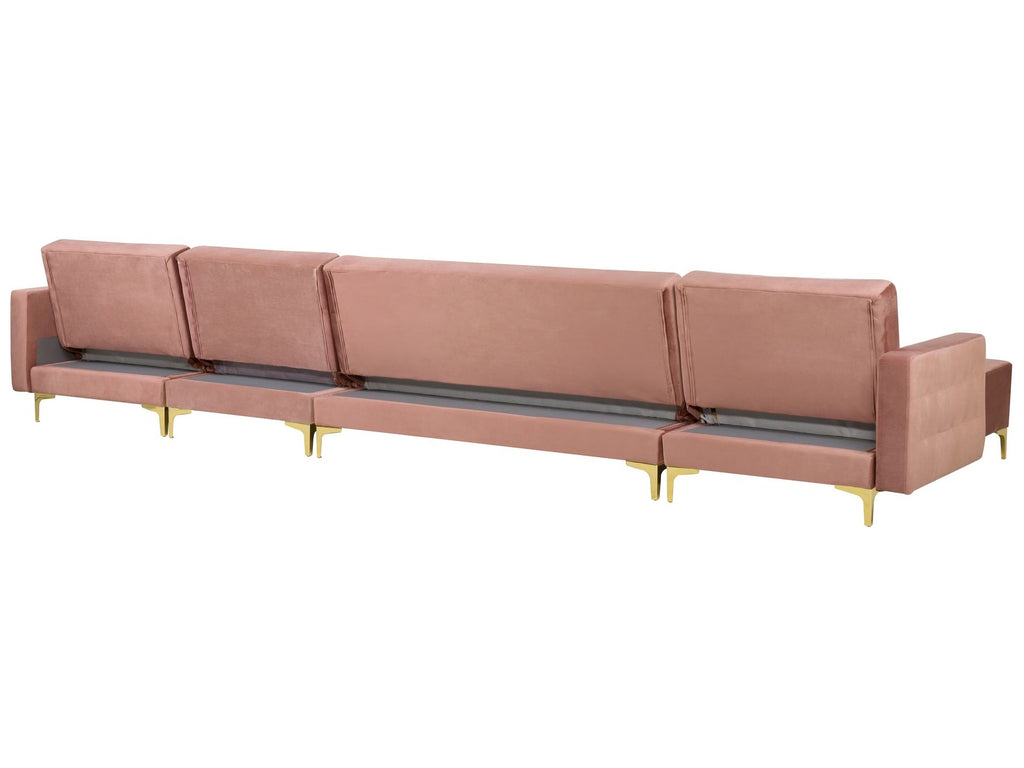 Modular U-Shape Sofa Bed ABERDEEN Velvet Pink 6 Seater