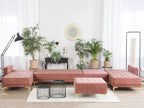 Modular U-Shape Sofa Bed ABERDEEN Velvet Pink with Ottoman 6 Seater