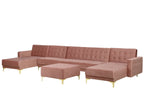 Modular U-Shape Sofa Bed ABERDEEN Velvet Pink with Ottoman 6 Seater