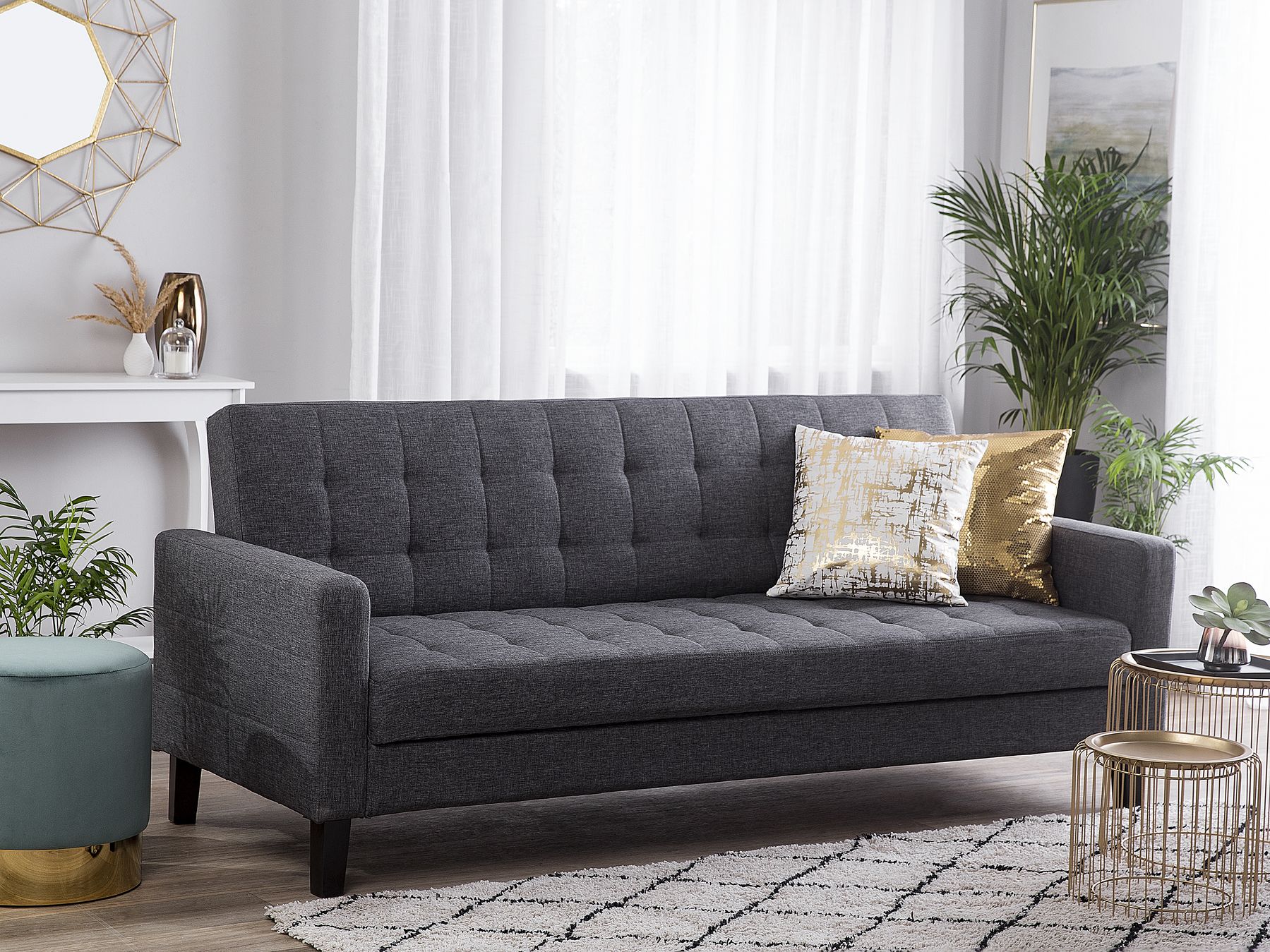 Sofa Bed VEHKOO Fabric Dark Grey 3 Seater