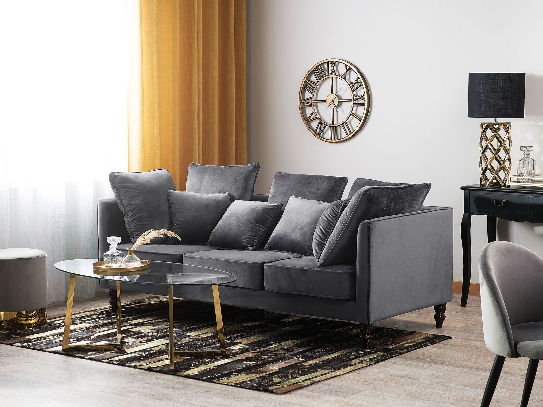 3 Seater Velvet Sofa Grey FENSTAD