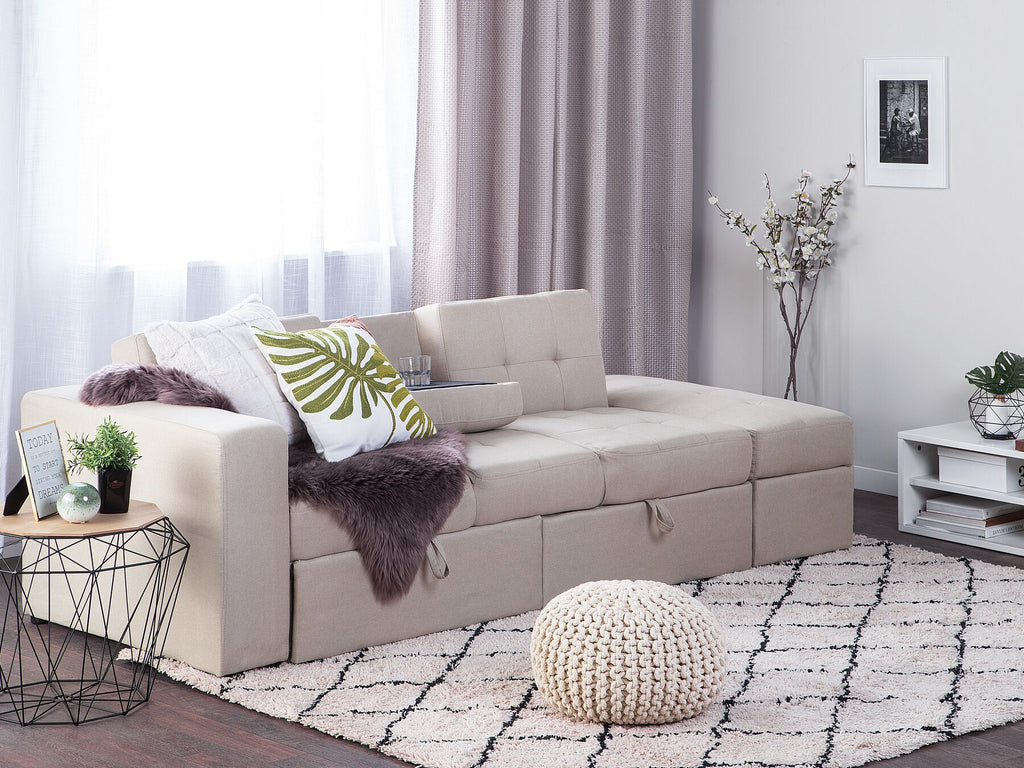 Sofa Bed FALSTER Fabric Beige with Storage 3 Seater