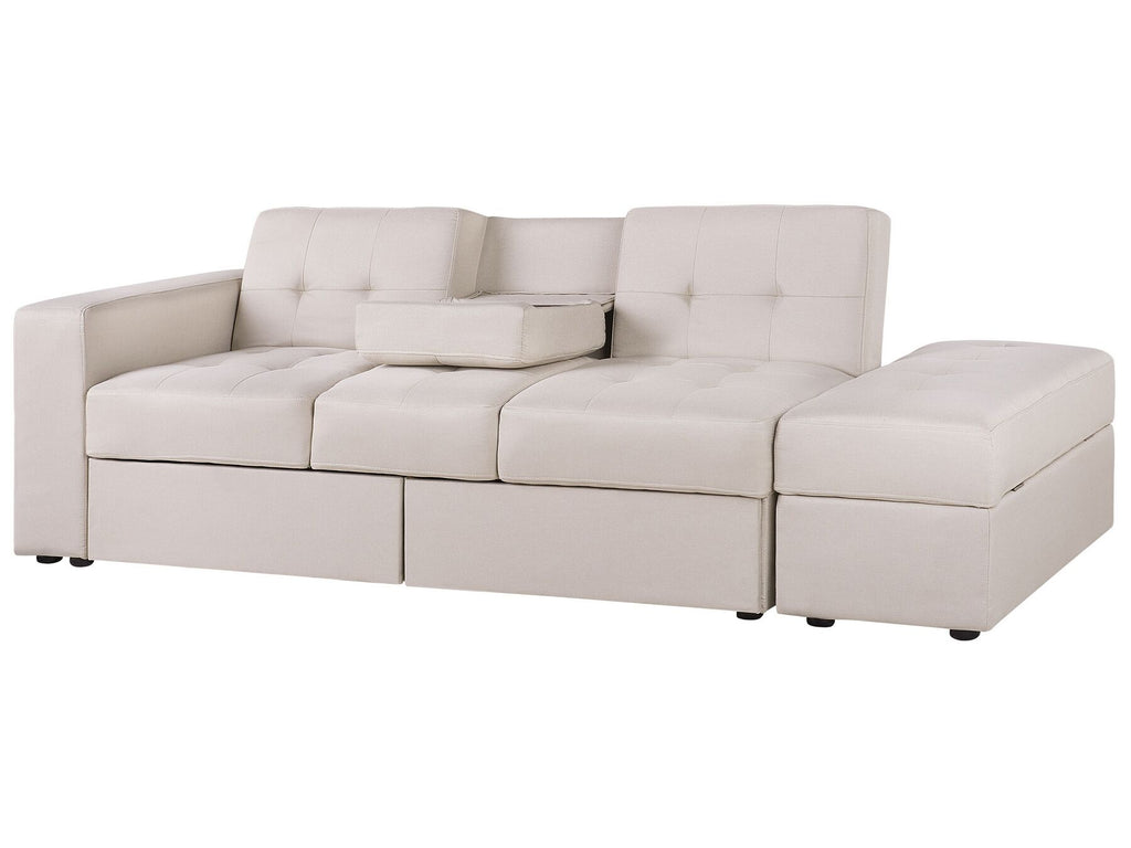 Sofa Bed FALSTER Fabric Beige with Storage 3 Seater