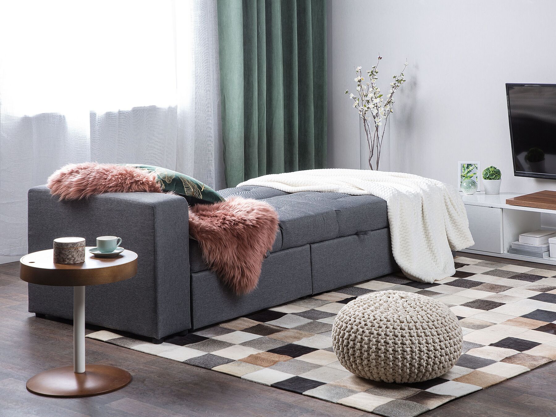 Sofa Bed FALSTER Fabric Dark Grey with Storage 3 Seater