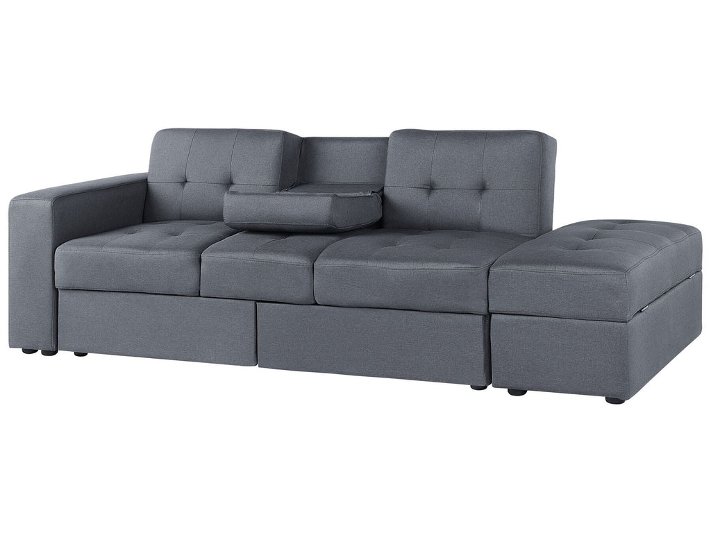 Sofa Bed FALSTER Fabric Dark Grey with Storage 3 Seater