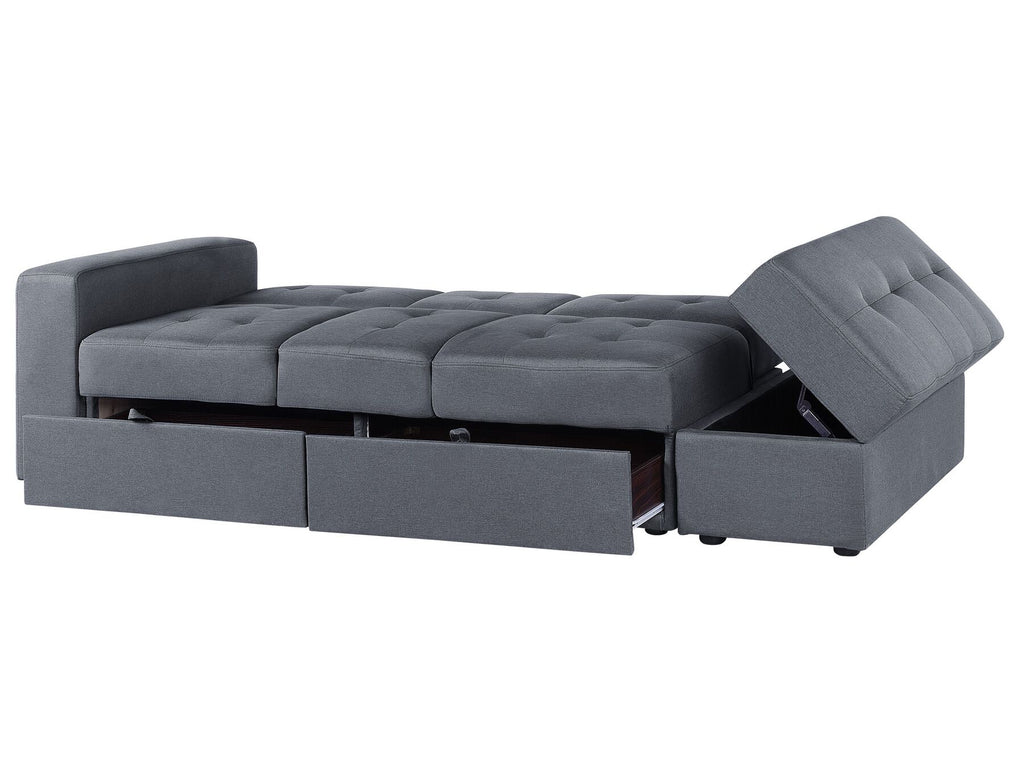 Sofa Bed FALSTER Fabric Dark Grey with Storage 3 Seater