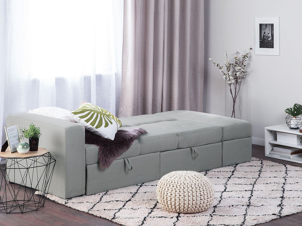 Sofa Bed FALSTER Fabric Light Grey with Storage 3 Seater