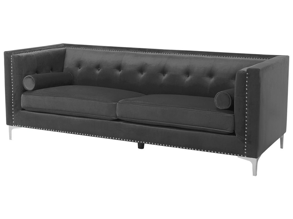 3 Seater Velvet Sofa Dark Grey AVALDSENES