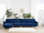 Modular Corner Sofa Bed ABERDEEN Velvet Navy Blue 5 Seater Right Hand