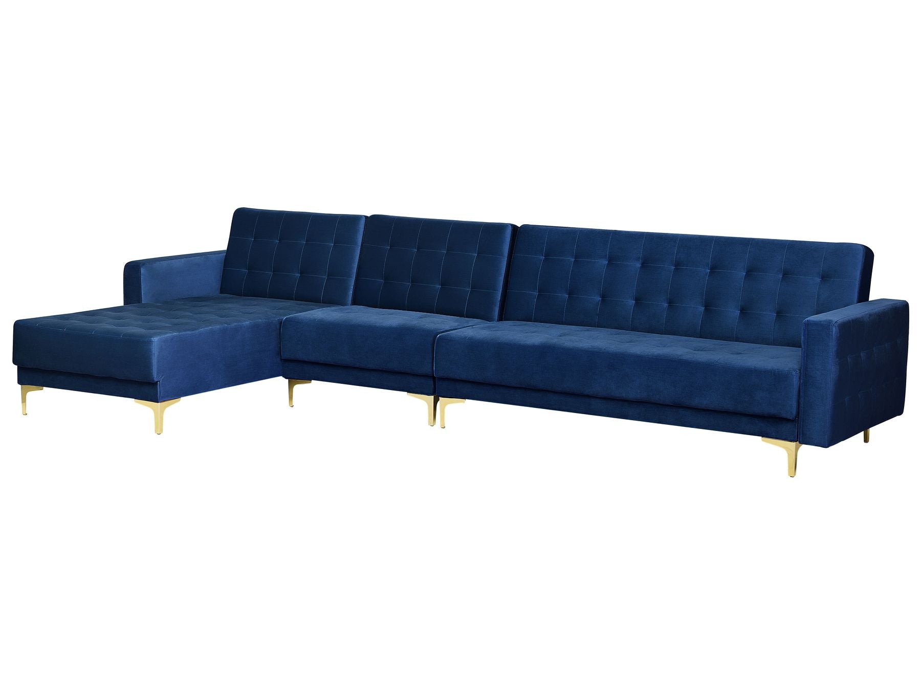 Modular Corner Sofa Bed ABERDEEN Velvet Navy Blue 5 Seater Right Hand