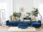Modular Corner Sofa Bed ABERDEEN Velvet Navy Blue with Ottoman 5 Seater Right Hand