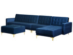 Modular Corner Sofa Bed ABERDEEN Velvet Navy Blue with Ottoman 5 Seater Right Hand