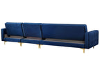Modular Corner Sofa Bed ABERDEEN Velvet Navy Blue with Ottoman 5 Seater Right Hand