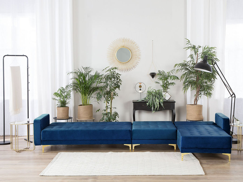 Modular Corner Sofa Bed ABERDEEN Velvet Navy Blue 5 Seater Left Hand