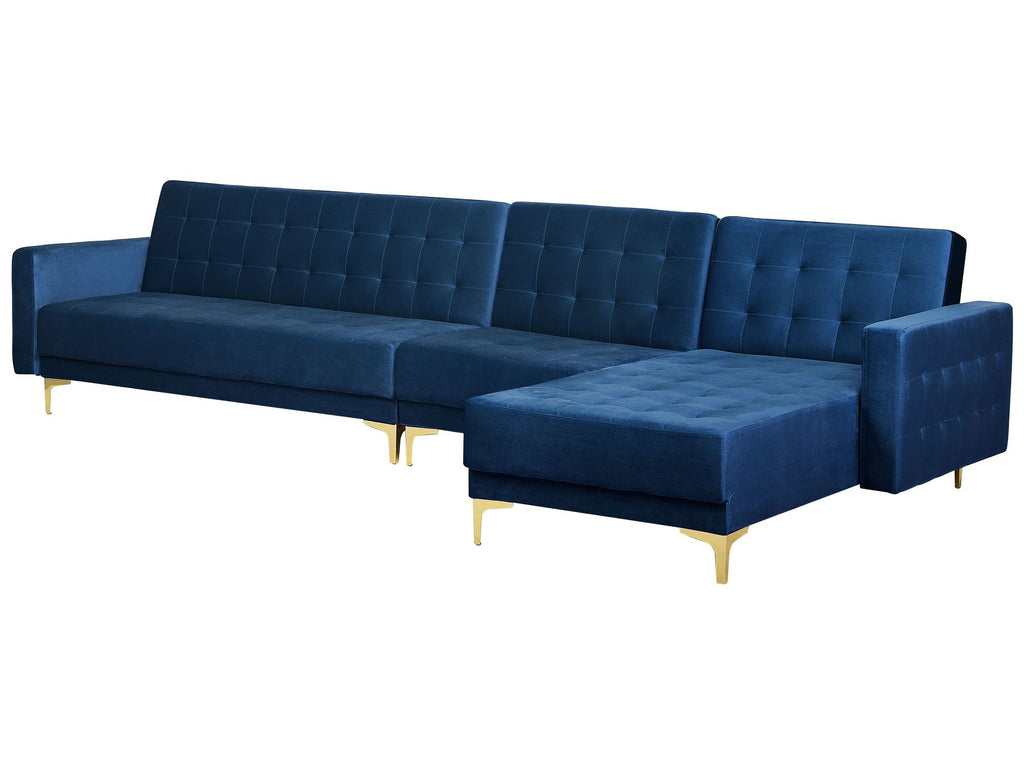 Modular Corner Sofa Bed ABERDEEN Velvet Navy Blue 5 Seater Left Hand