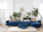 Modular Corner Sofa Bed ABERDEEN Velvet Navy Blue with Ottoman 5 Seater Left Hand