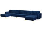 Modular U-Shape Sofa Bed ABERDEEN Velvet Navy Blue 6 Seater
