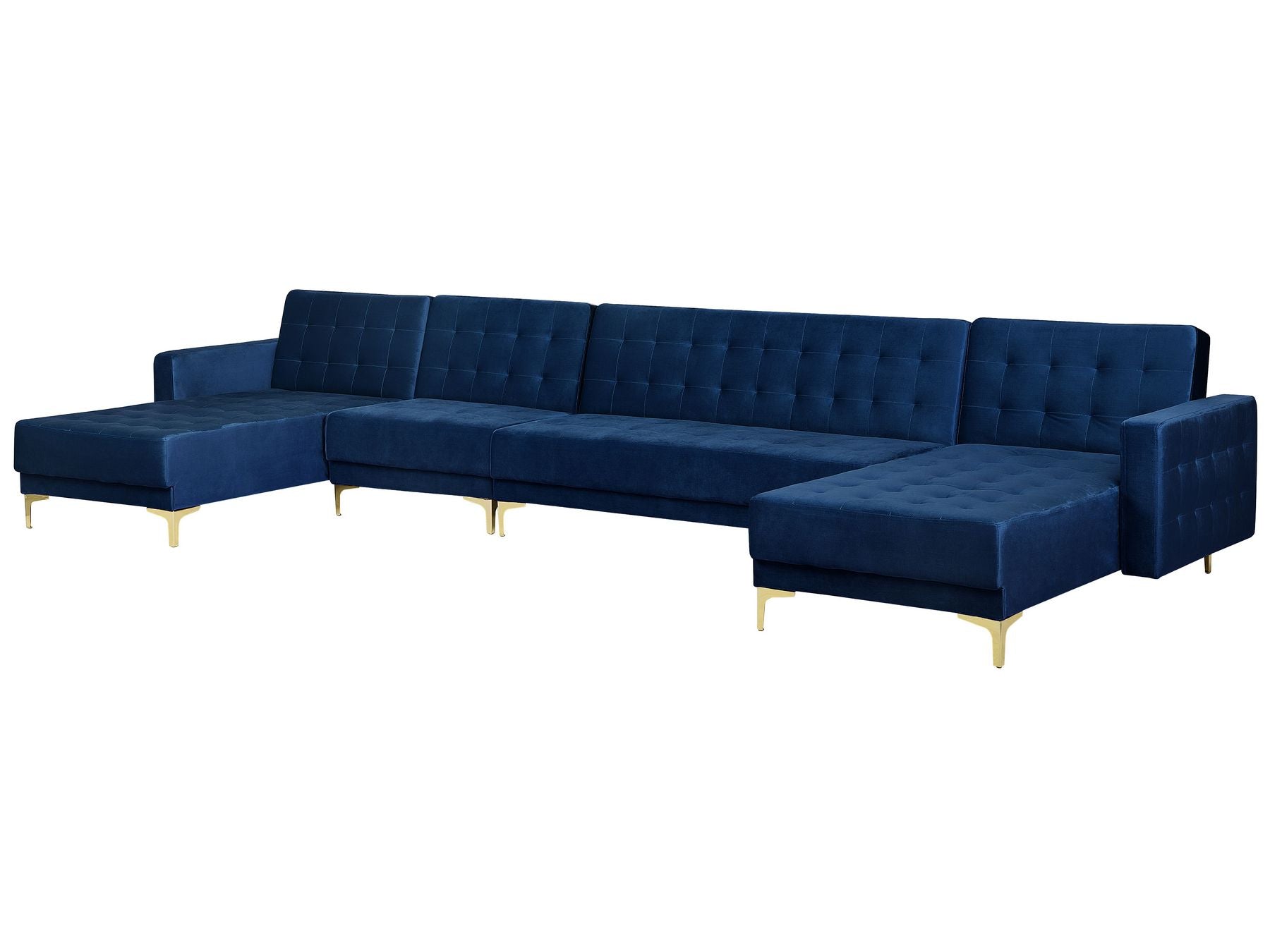 Modular U-Shape Sofa Bed ABERDEEN Velvet Navy Blue 6 Seater