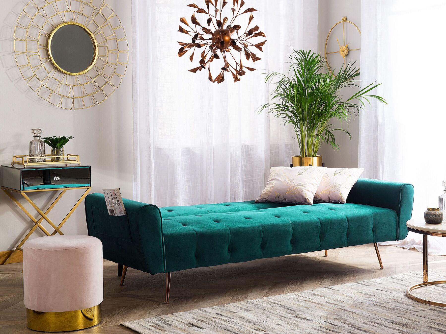 Sofa Bed SELNES Velvet Emerald Green 3 Seater
