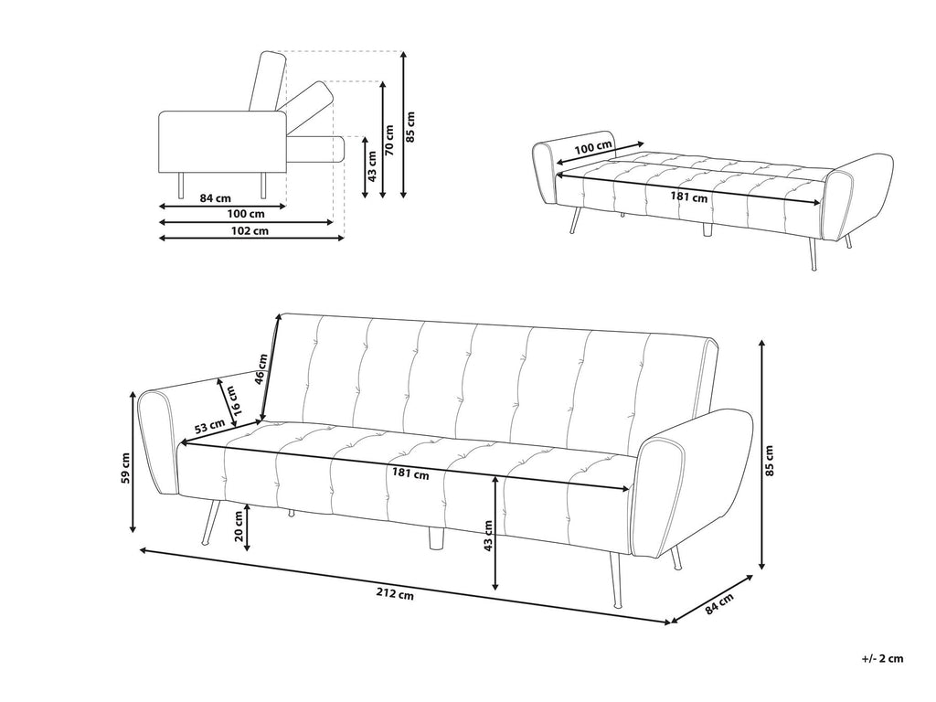 Sofa Bed SELNES Velvet Navy Blue 3 Seater
