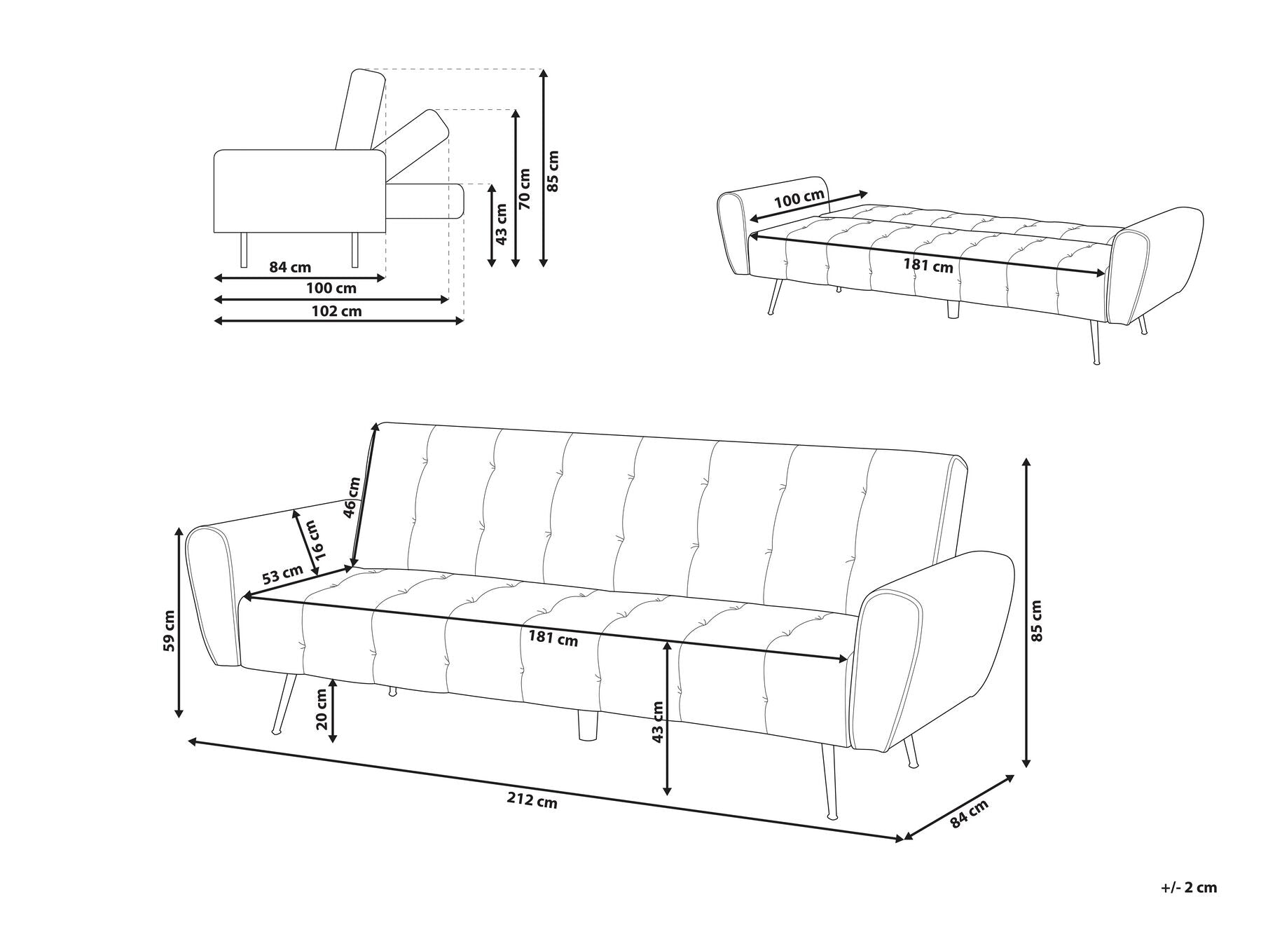 Sofa Bed SELNES Velvet Navy Blue 3 Seater