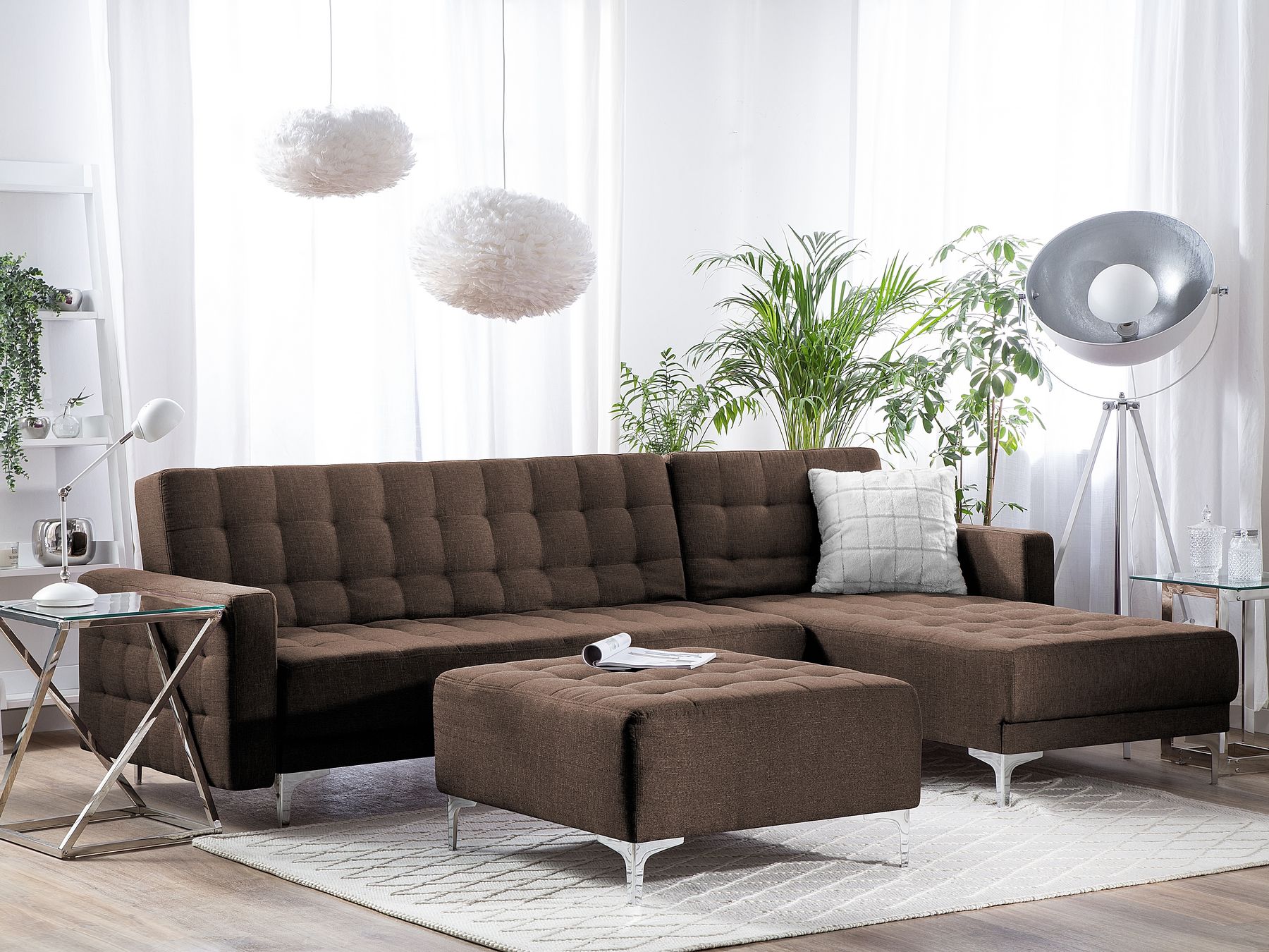 Modular Corner Sofa Bed ABERDEEN Fabric Dark Brown 4 Seater Left Hand