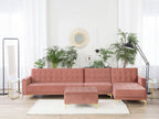 Modular Corner Sofa Bed ABERDEEN Velvet Pink with Ottoman 5 Seater Left Hand