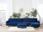 Modular Corner Sofa Bed ABERDEEN Velvet Navy Blue with Ottoman 5 Seater Left Hand