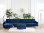 Modular Corner Sofa Bed ABERDEEN Velvet Navy Blue with Ottoman 5 Seater Right Hand