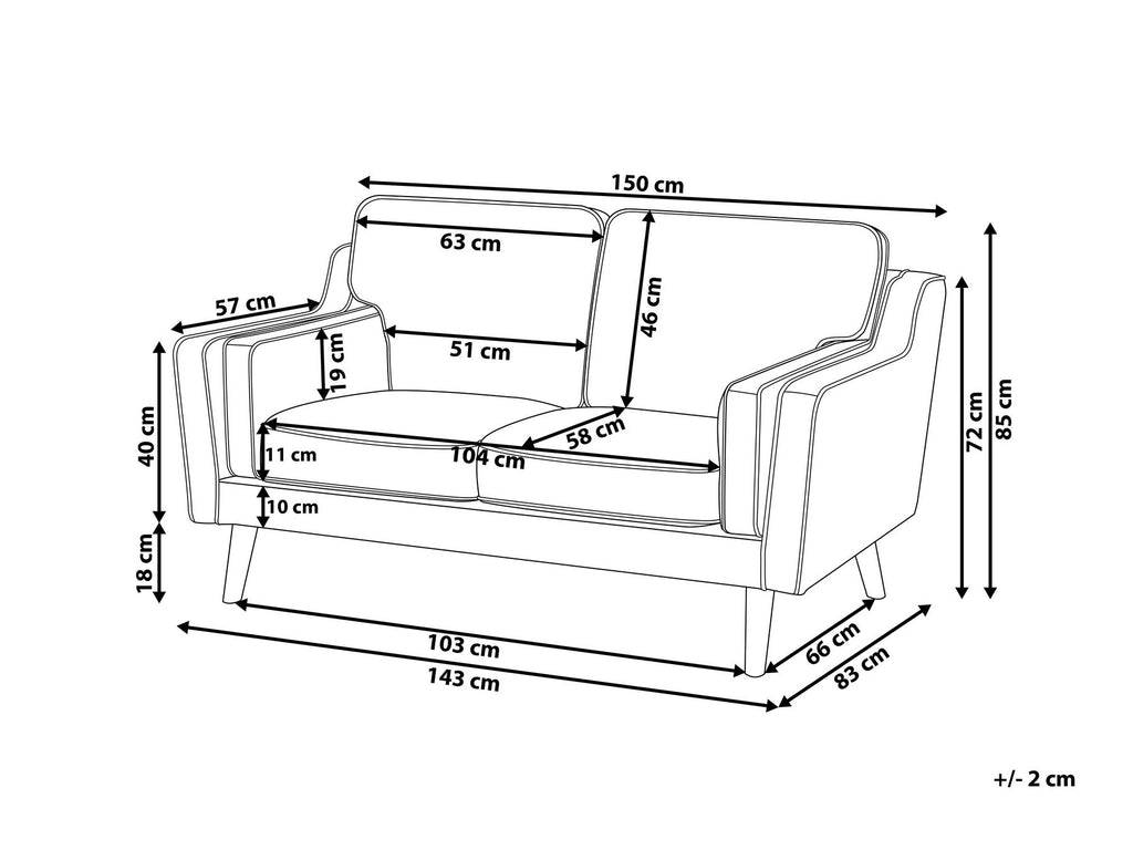 2 Seater Velvet Sofa Grey LOKKA
