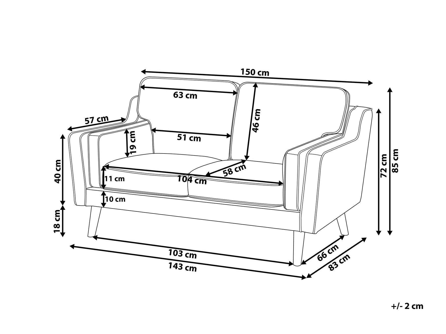 2 Seater Velvet Sofa Grey LOKKA