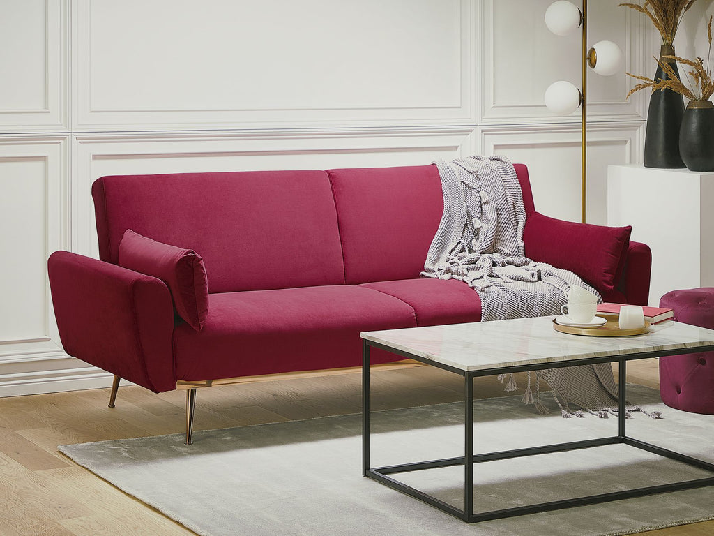 Sofa Bed EINA Velvet Burgundy 3 Seater