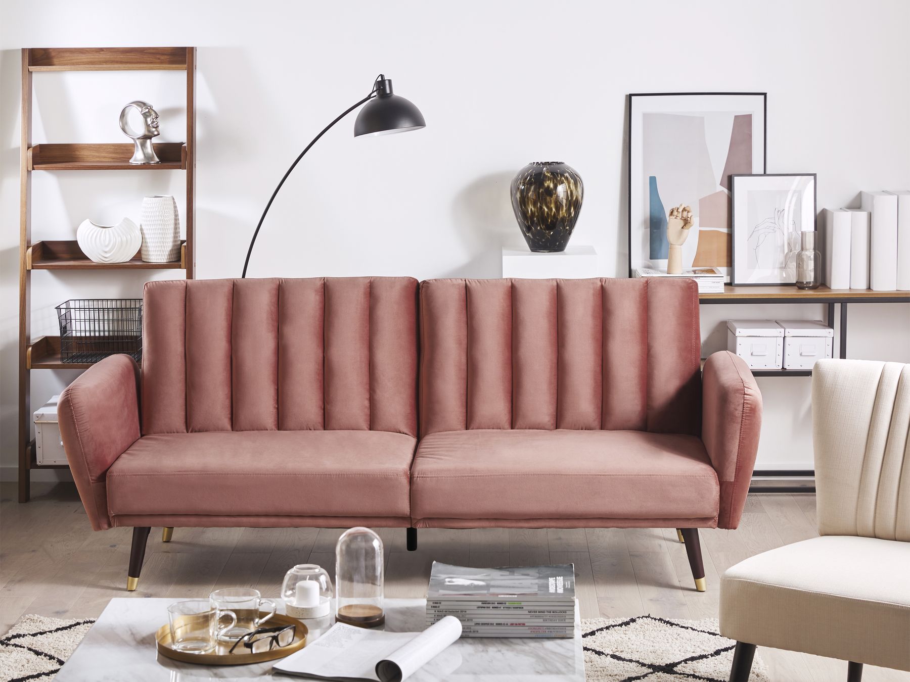 Sofa Bed VIMMERBY Velvet Pink 3 Seater