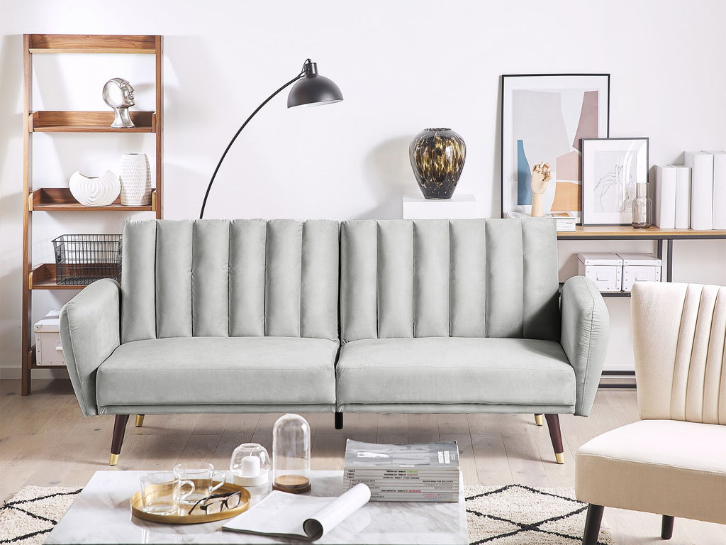 Sofa Bed VIMMERBY Velvet Light Grey 3 Seater