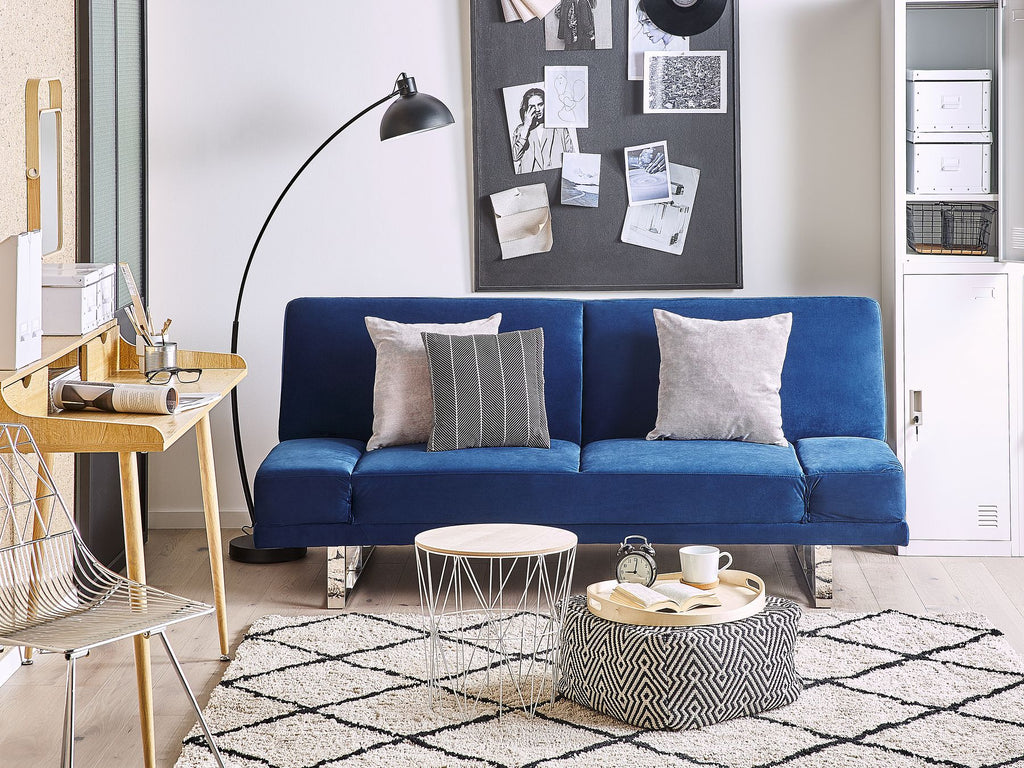 Velvet Sofa Bed Navy Blue YORK