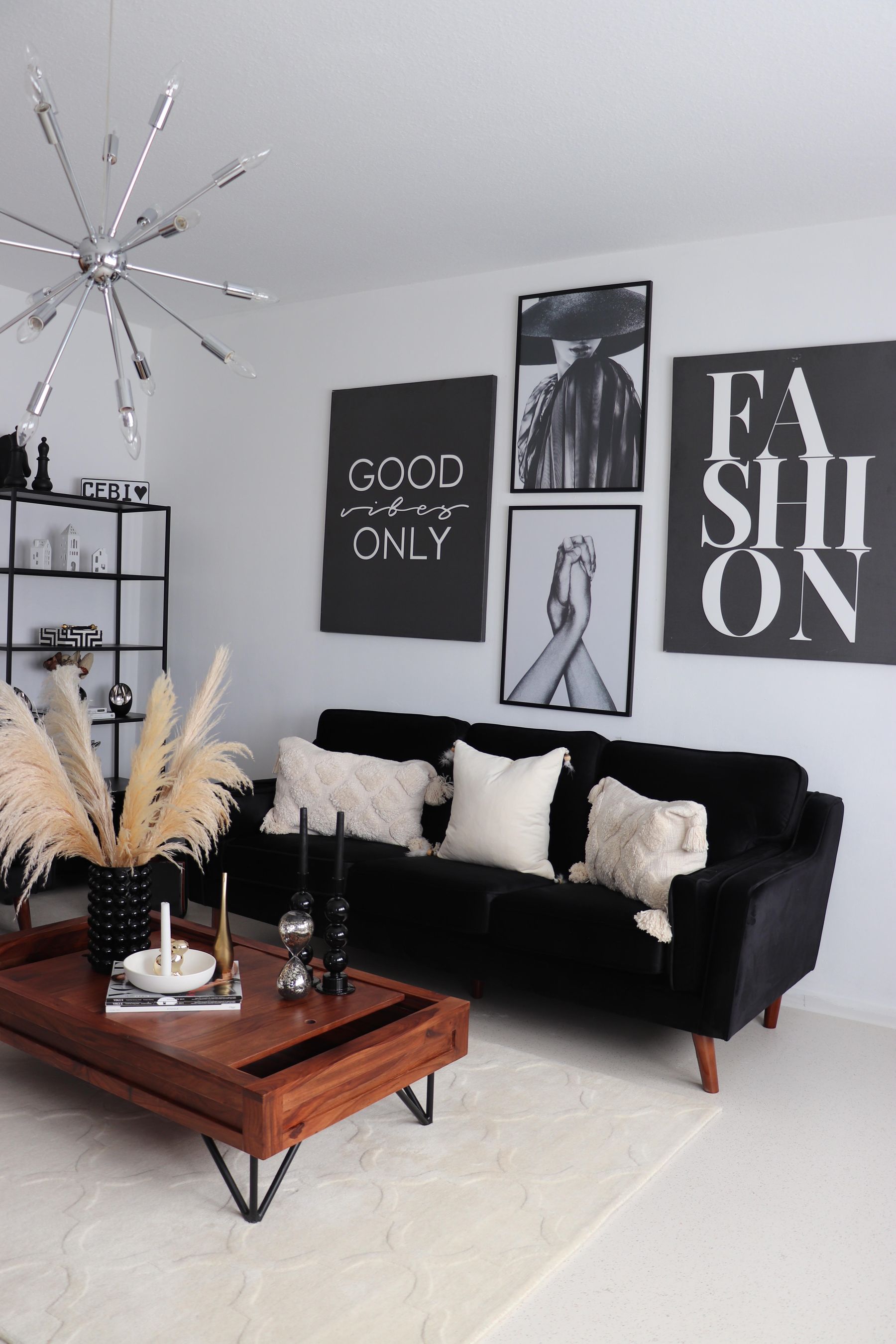 3 Seater Velvet Sofa Black LOKKA