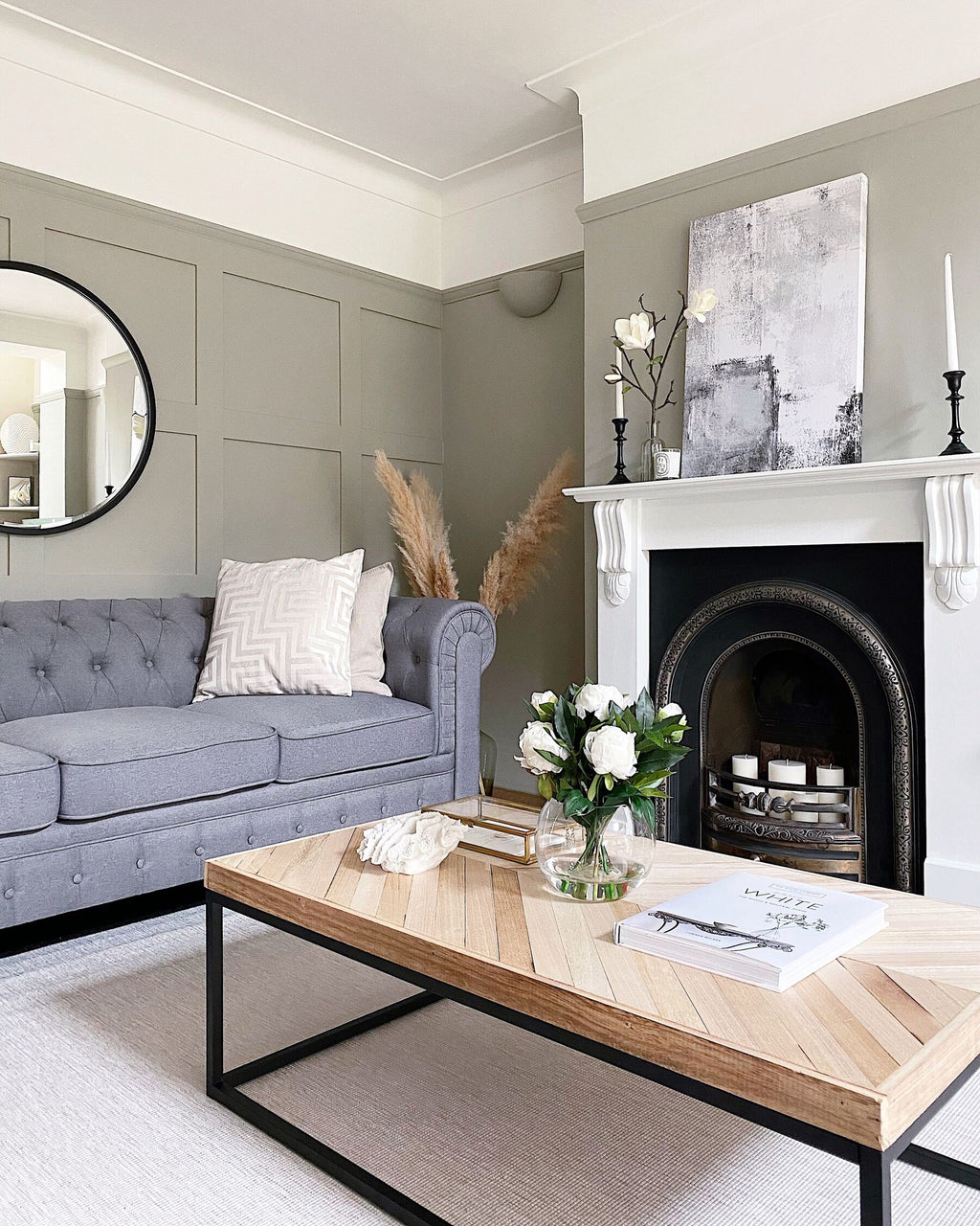 3 Seater Fabric Sofa Light Grey CHESTERFIELD