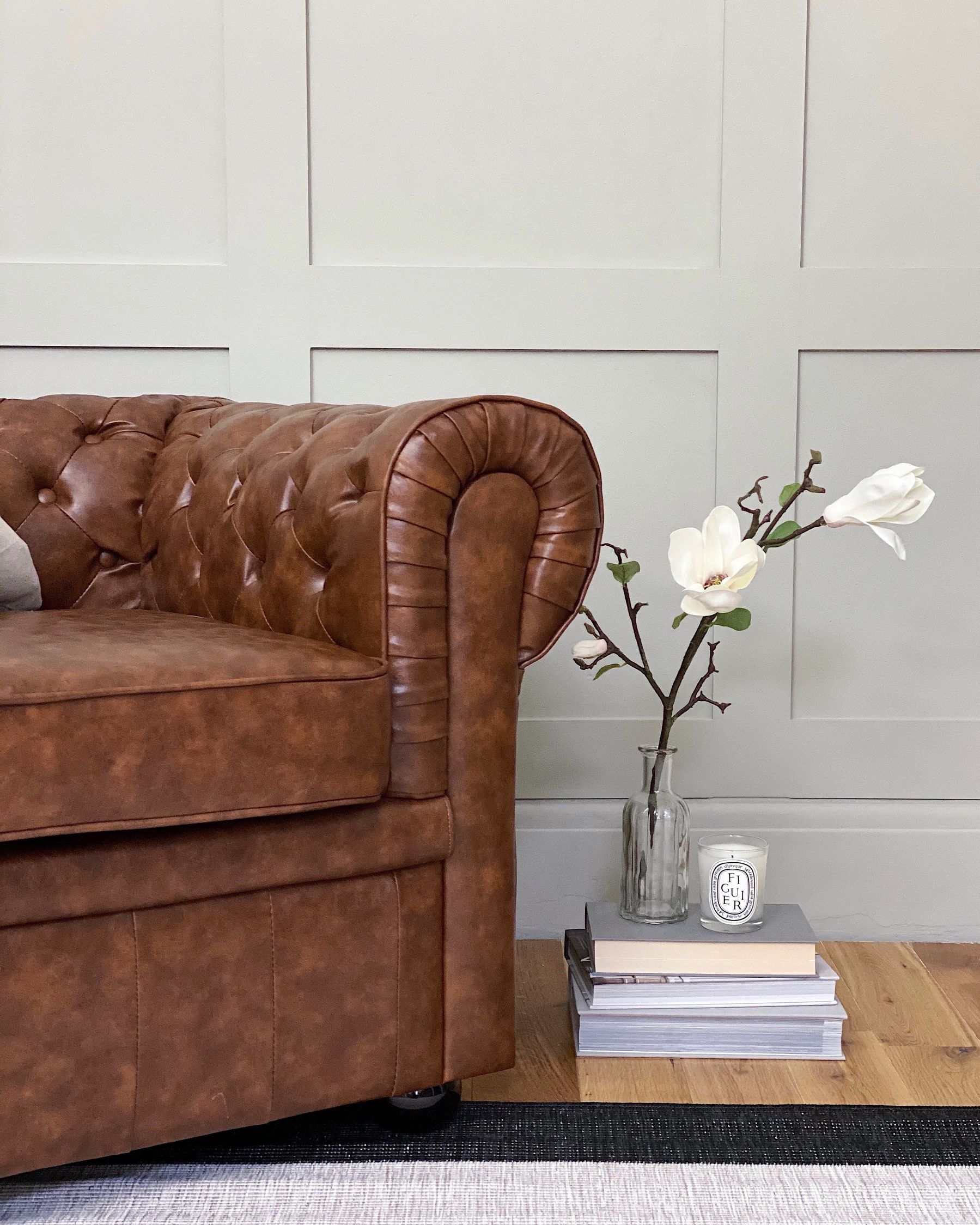 3 Seater Sofa Faux Leather Golden Brown CHESTERFIELD