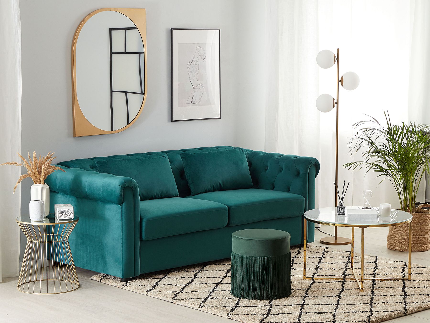 Sofa Bed CHESTERFIELD Velvet Emerald Green 3 Seater