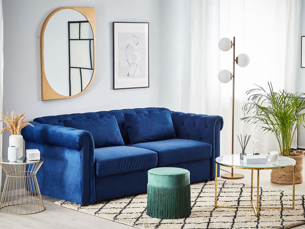 Sofa Bed CHESTERFIELD Velvet Blue 3 Seater