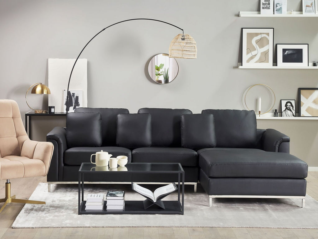 Corner Sofa OSLO Leather Black 4 Seater Left Hand