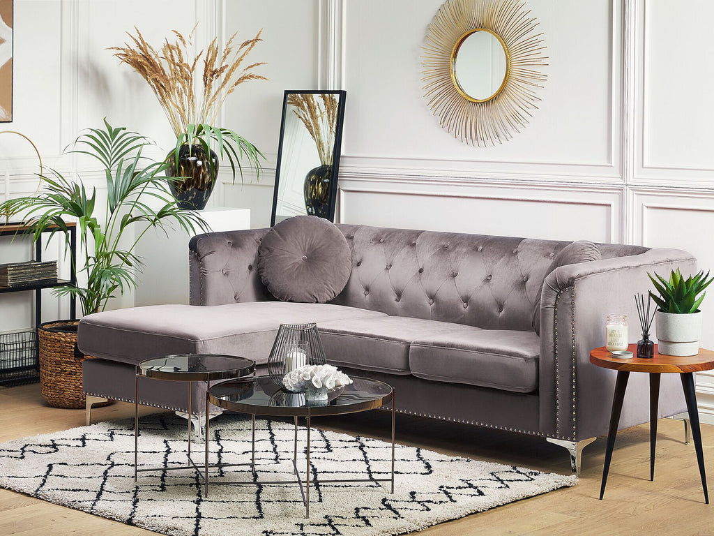 Corner Sofa FLEN Velvet Grey 3 Seater Right Hand