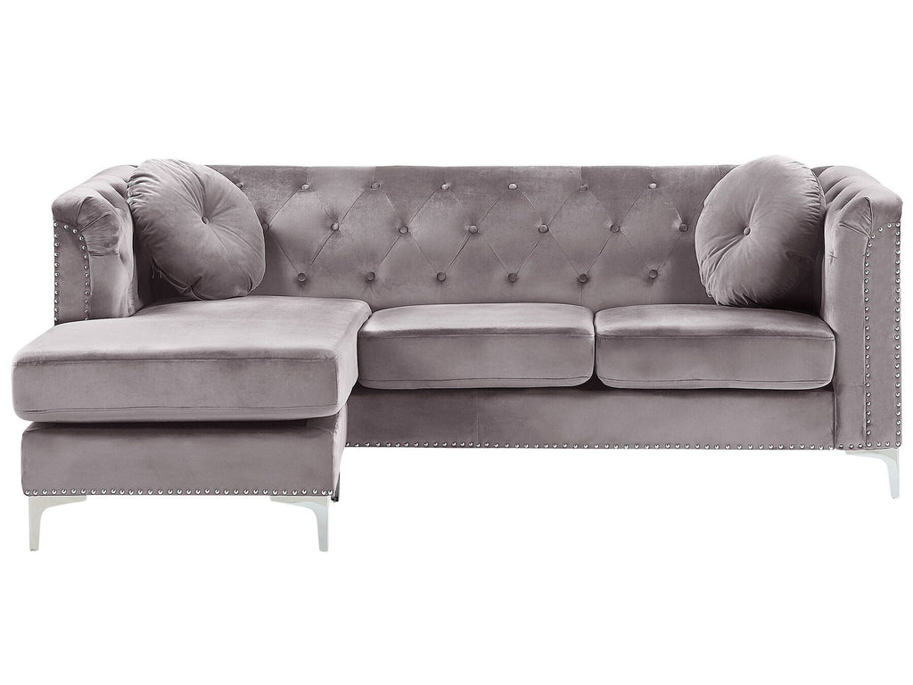 Corner Sofa FLEN Velvet Grey 3 Seater Right Hand