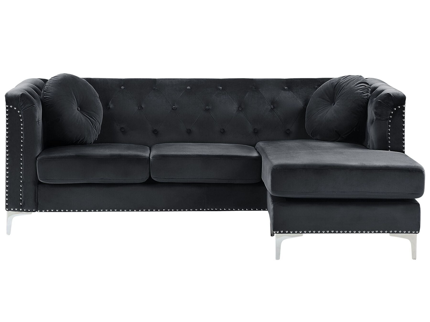Corner Sofa FLEN Velvet Black 3 Seater Left Hand