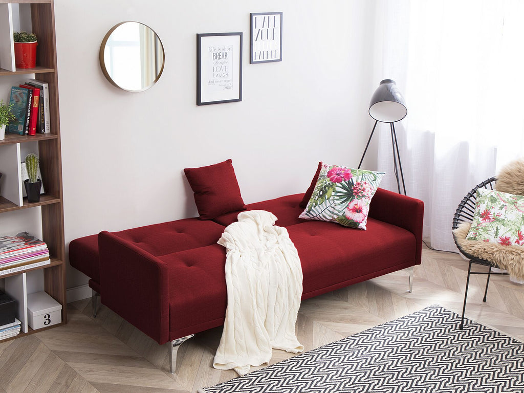 Sofa Bed LUCAN Fabric Dark Red 3 Seater