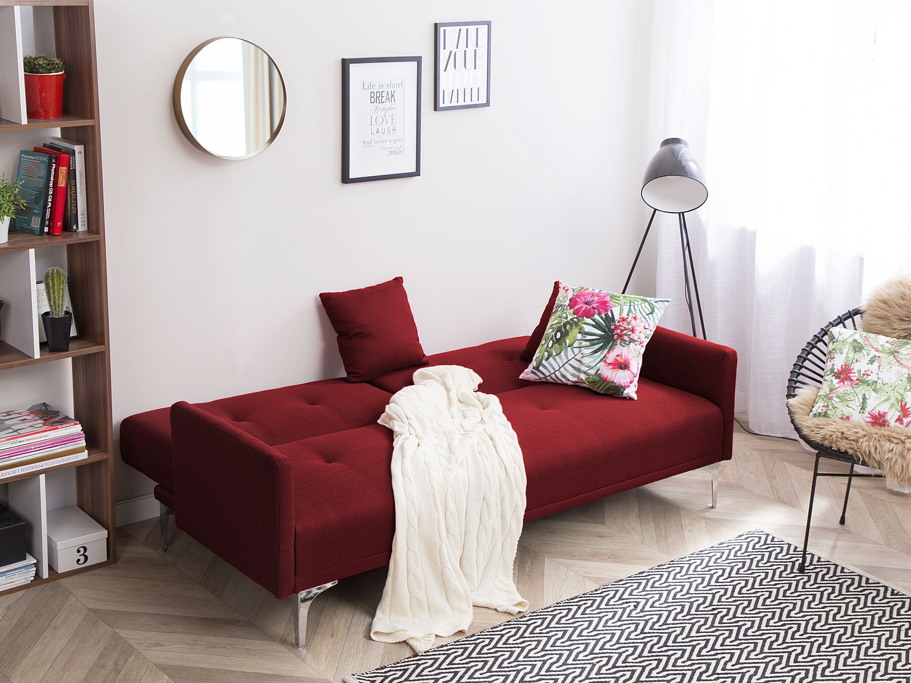 Sofa Bed LUCAN Fabric Dark Red 3 Seater