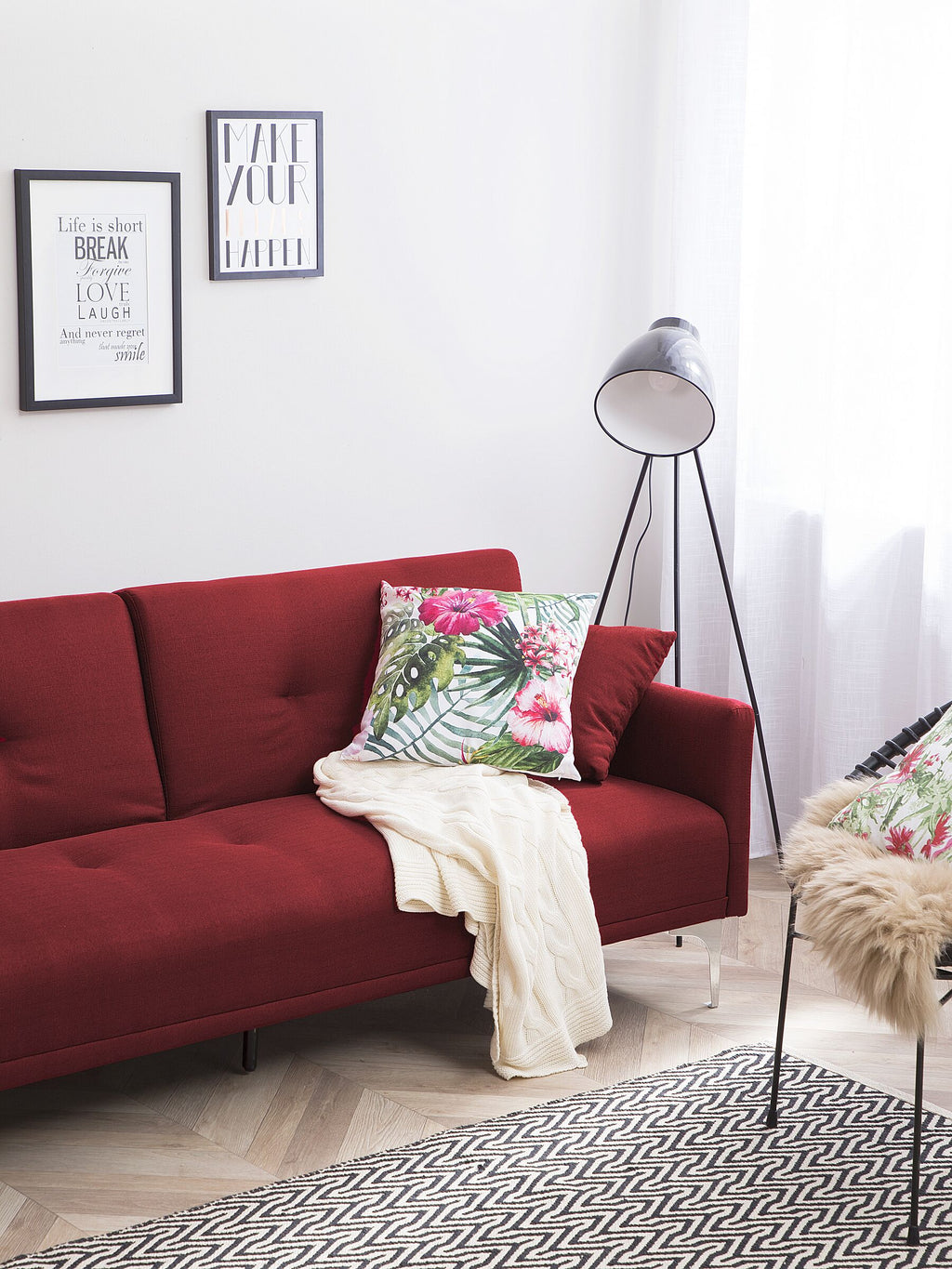 Sofa Bed LUCAN Fabric Dark Red 3 Seater
