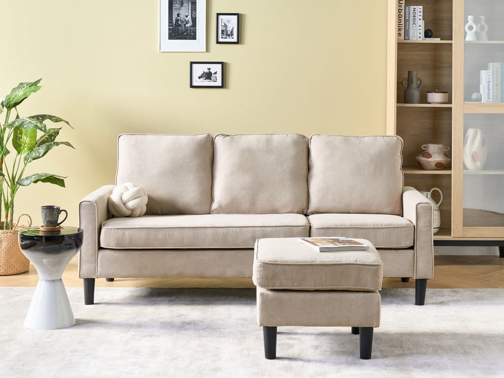 Fabric Sofa with Ottoman Beige AVESTA