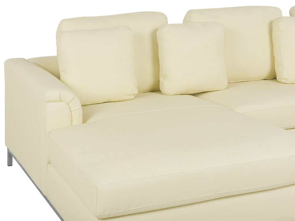 Corner Sofa OSLO Leather Light Beige with Ottoman 5 Seater Right Hand