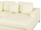 Corner Sofa OSLO Leather Light Beige with Ottoman 5 Seater Left Hand